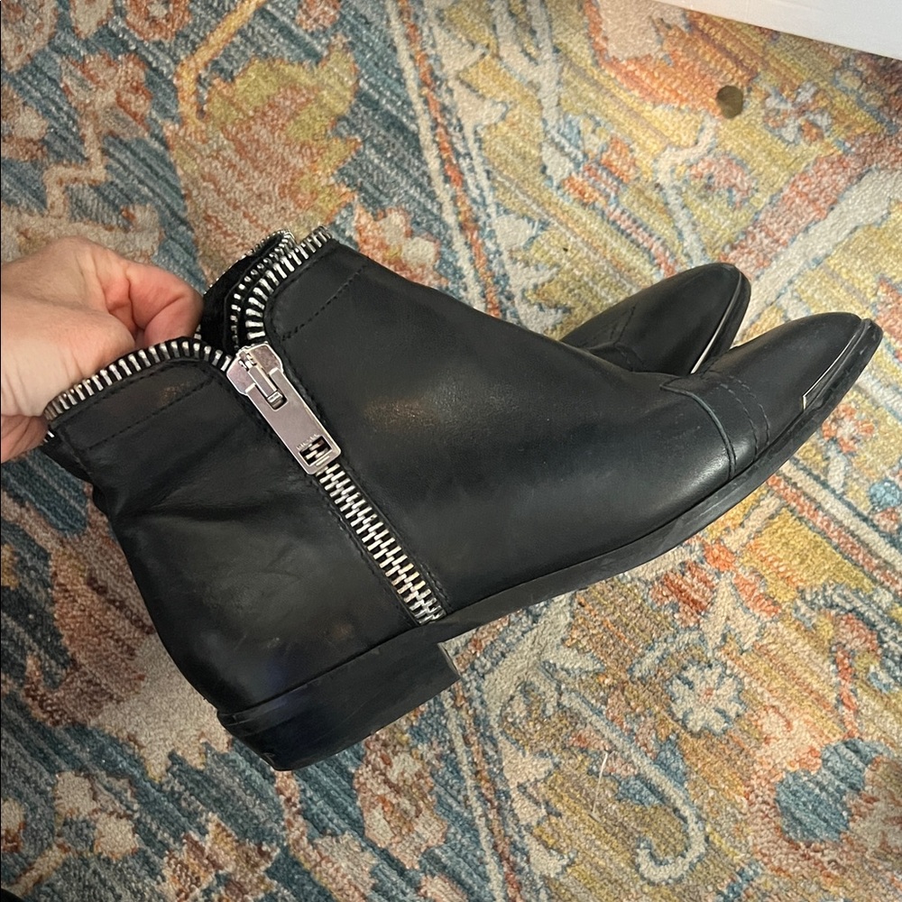 Diesel Black Leather Ankle Boots with Silver Zipper